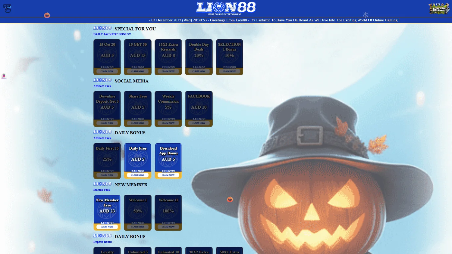 Lion88 Casino promotions interface on a desktop screen