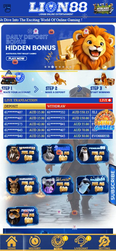 Lion88 Casino home interface on a mobile screen